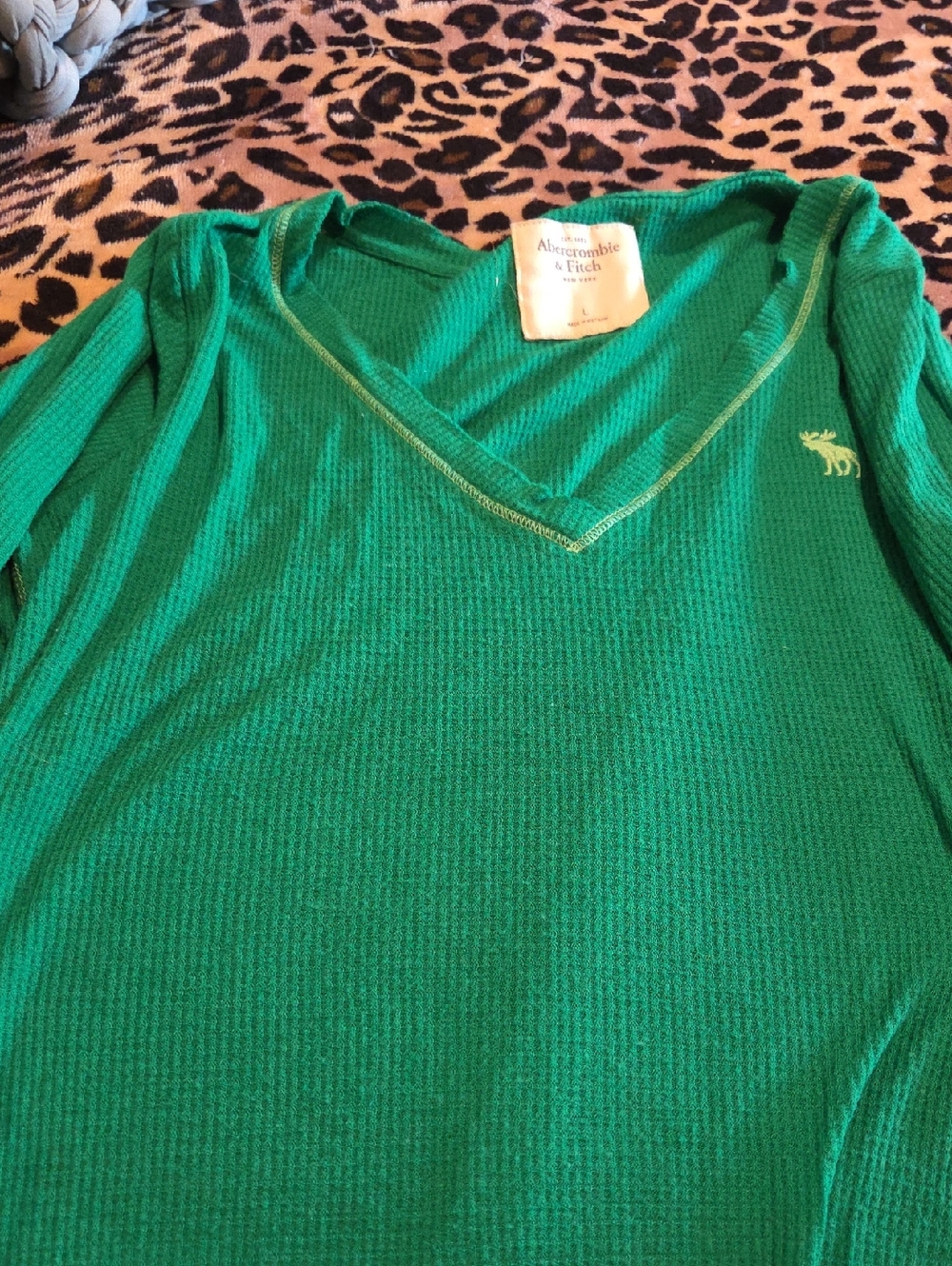 Abercrombie & Fitch Emerald Green V-Neck Thermal Top